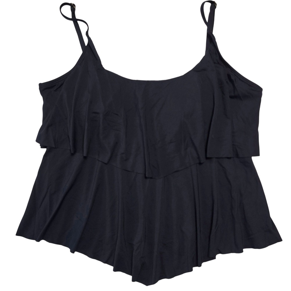 Liz Claiborne Womens Size 16 Tankini Swim Top Black Layered Ruffle Flowy
